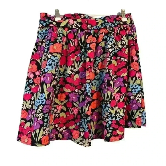Floral Print A-Line Mini Skirt Elastic Waist Size L - Picture 2 of 2